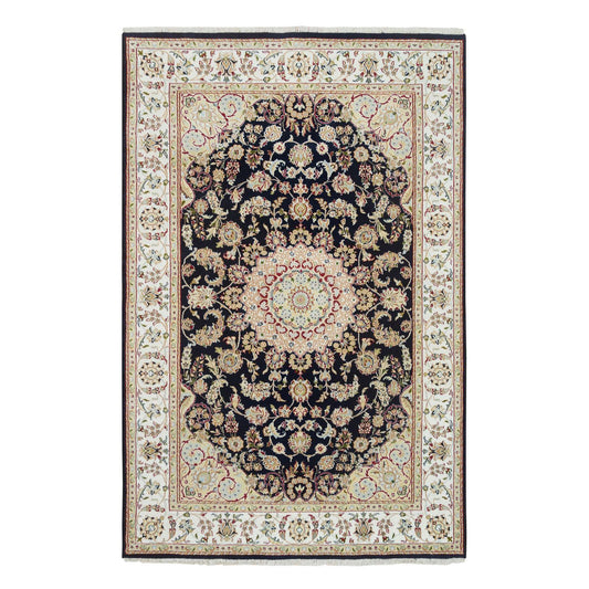 Fine Oriental Wool Hand Knotted Rug Blue Ivory 6.0X9.0 -O065301