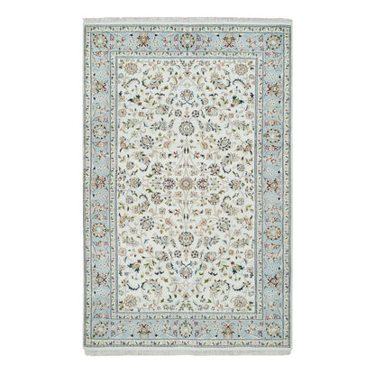 Fine Oriental Wool Hand Knotted Rug Ivory Light Blue 5.0X8.0 -O065302