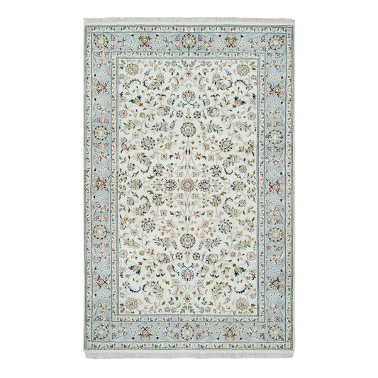 Fine Oriental Wool Hand Knotted Rug Ivory Light Blue 5.0X8.0 -O065302