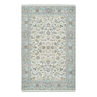 Fine Oriental Wool Hand Knotted Rug Ivory Light Blue 5.0X8.0 -O065302
