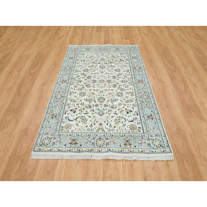 Fine Oriental Wool Hand Knotted Rug Ivory Light Blue 5.0X8.0 -O065302