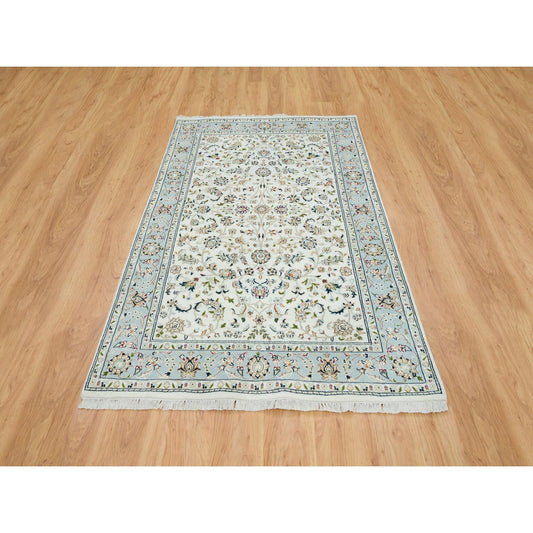 Fine Oriental Wool Hand Knotted Rug Ivory Light Blue 5.0X8.0 -O065302