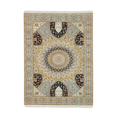 Fine Oriental Wool Hand Knotted Rug Ivory Light Blue 4.0X6.1 -O065308