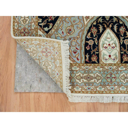 Fine Oriental Wool Hand Knotted Rug Ivory Light Blue 4.0X6.1 -O065308