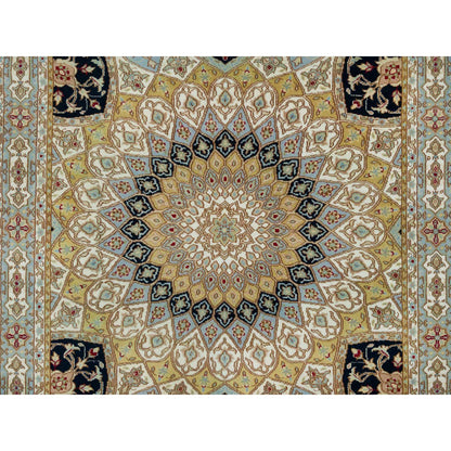 Fine Oriental Wool Hand Knotted Rug Ivory Light Blue 4.0X6.1 -O065308