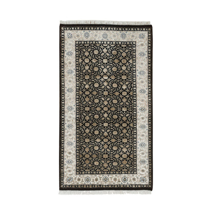 Fine Oriental Wool Hand Knotted Rug Black Ivory 2.5X4.7 -O065310