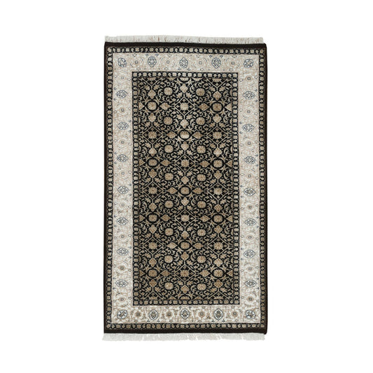 Fine Oriental Wool Hand Knotted Rug Black Ivory 2.4X4.7 -O065311