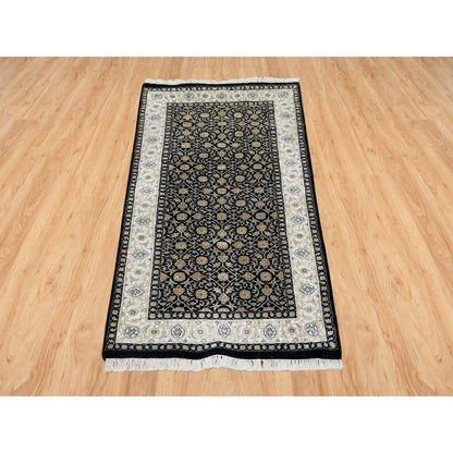 Fine Oriental Wool Hand Knotted Rug Black Ivory 2.4X4.7 -O065311