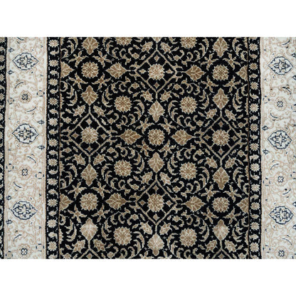 Fine Oriental Wool Hand Knotted Rug Black Ivory 2.4X4.7 -O065311