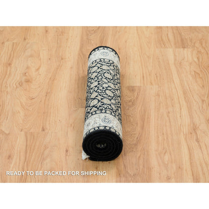 Fine Oriental Wool Hand Knotted Rug Black Ivory 2.4X4.7 -O065311