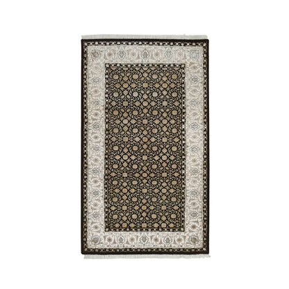 Fine Oriental Wool Hand Knotted Rug Black Ivory 3.1X5.5 -O065312