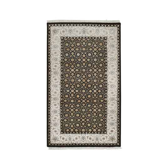 Fine Oriental Wool Hand Knotted Rug Black Ivory 3.1X5.5 -O065312