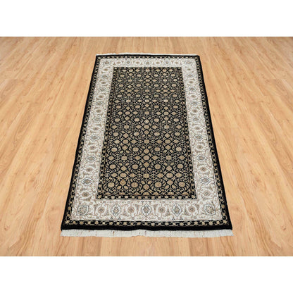 Fine Oriental Wool Hand Knotted Rug Black Ivory 3.1X5.5 -O065312