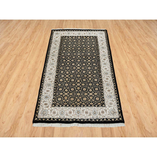 Fine Oriental Wool Hand Knotted Rug Black Ivory 3.1X5.5 -O065312