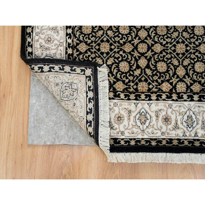 Fine Oriental Wool Hand Knotted Rug Black Ivory 3.1X5.5 -O065312