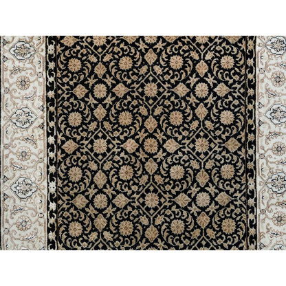Fine Oriental Wool Hand Knotted Rug Black Ivory 3.1X5.5 -O065312