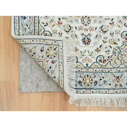 Fine Oriental Wool Hand Knotted Rug Ivory blue 2.9X10.4 -O065315