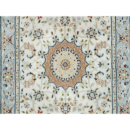 Fine Oriental Wool Hand Knotted Rug Ivory blue 2.9X10.4 -O065315