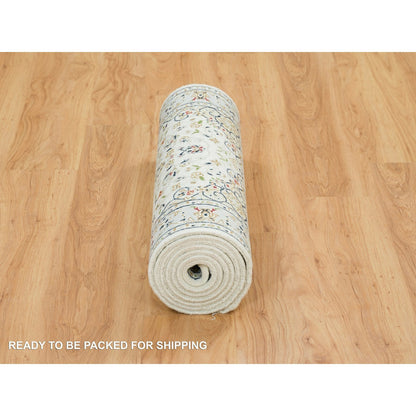 Fine Oriental Wool Hand Knotted Rug Ivory blue 2.9X10.4 -O065315