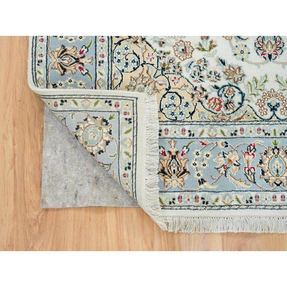 Fine Oriental Wool Hand Knotted Rug Ivory Blue 4.9X6.9 -O065317