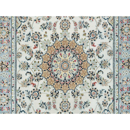 Fine Oriental Wool Hand Knotted Rug Ivory Blue 4.9X6.9 -O065317