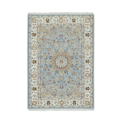 Fine Oriental Wool Hand Knotted Rug Blue Ivory 4.0X6.0 -O065318