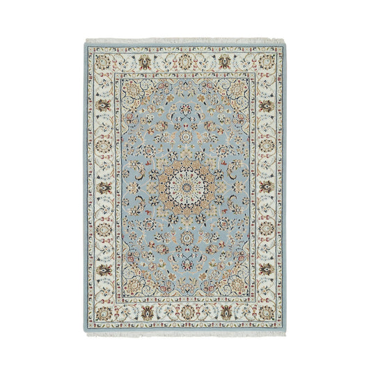 Fine Oriental Wool Hand Knotted Rug Blue Ivory 4.0X6.0 -O065318