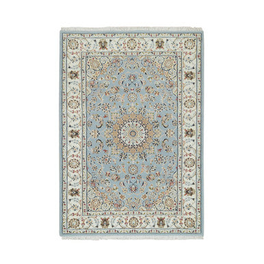 Fine Oriental Wool Hand Knotted Rug Blue Ivory 4.0X6.0 -O065318