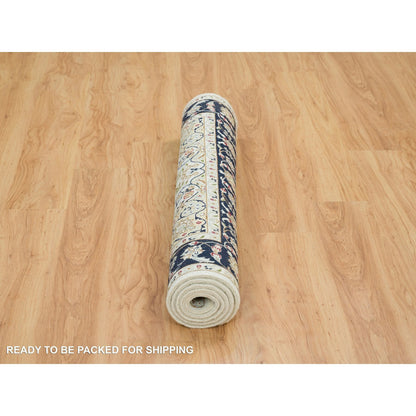 Fine Oriental Wool Hand Knotted Rug Ivory Navy Blue 4.2X6.5 -O065319