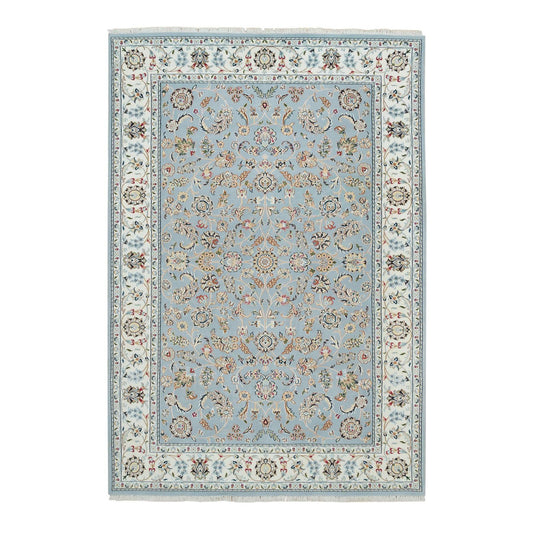 Fine Oriental Wool Hand Knotted Rug Blue Ivory 6.0X9.2 -O065321