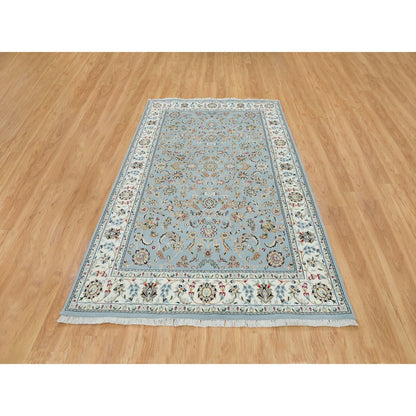 Fine Oriental Wool Hand Knotted Rug Blue Ivory 6.0X9.2 -O065321