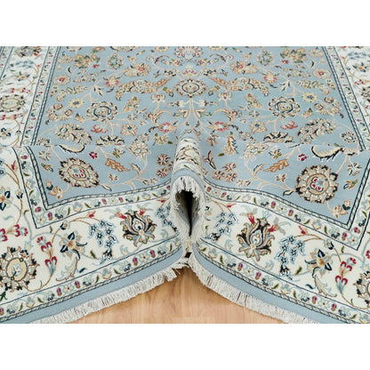 Fine Oriental Wool Hand Knotted Rug Blue Ivory 6.0X9.2 -O065321