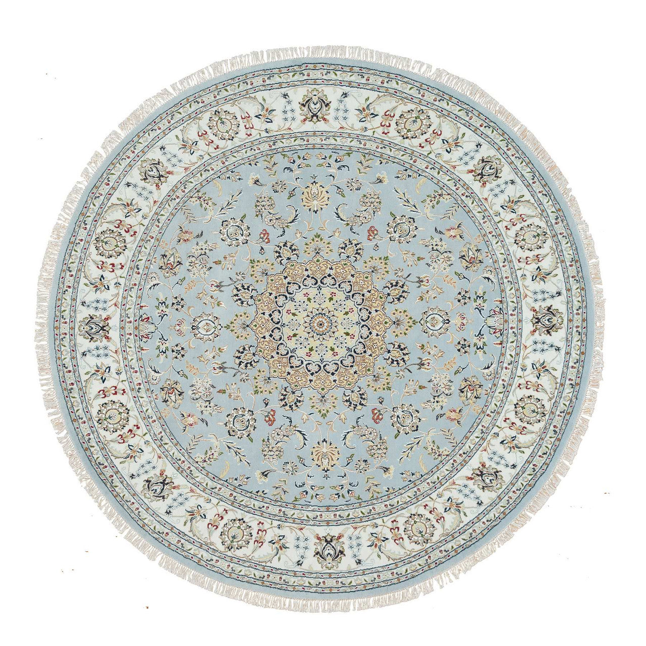 Fine Oriental Wool Hand Knotted Rug Blue Ivory 7.10X7.10 -O065330