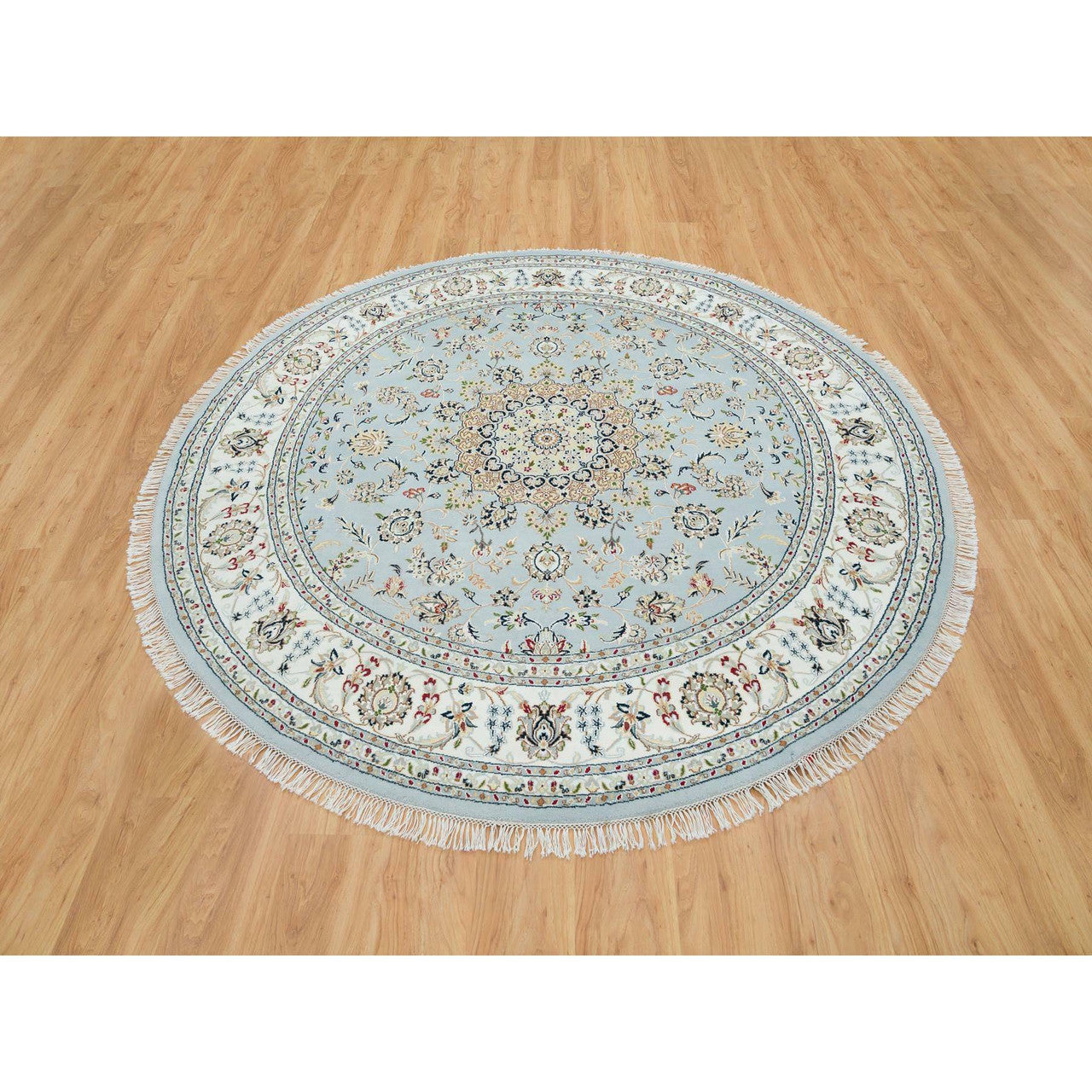 Fine Oriental Wool Hand Knotted Rug Blue Ivory 7.10X7.10 -O065330