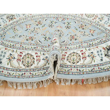 Fine Oriental Wool Hand Knotted Rug Blue Ivory 7.10X7.10 -O065330