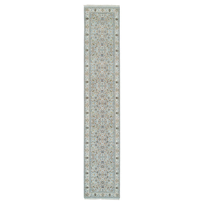 Fine Oriental Wool Hand Knotted Rug Blue Ivory 2.6X13.9 -O065335