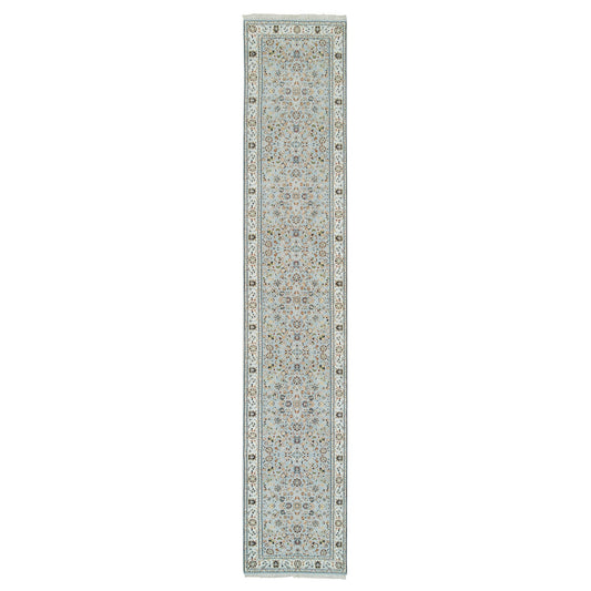 Fine Oriental Wool Hand Knotted Rug Blue Ivory 2.6X13.9 -O065335