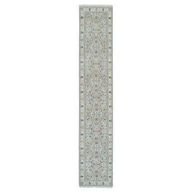 Fine Oriental Wool Hand Knotted Rug Blue Ivory 2.6X13.9 -O065335