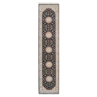 Fine Oriental Wool Hand Knotted Rug Blue Ivory 2.6X11.10 -O065338