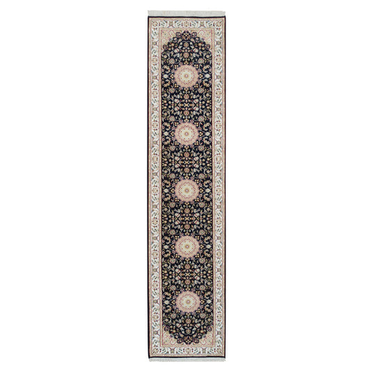 Fine Oriental Wool Hand Knotted Rug Blue Ivory 2.6X11.10 -O065338