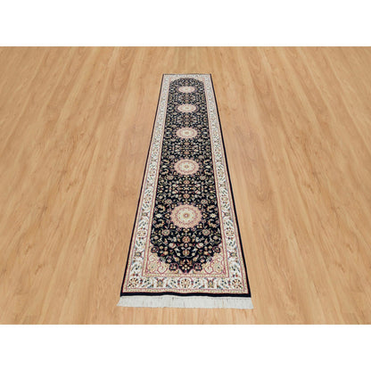 Fine Oriental Wool Hand Knotted Rug Blue Ivory 2.6X11.10 -O065338
