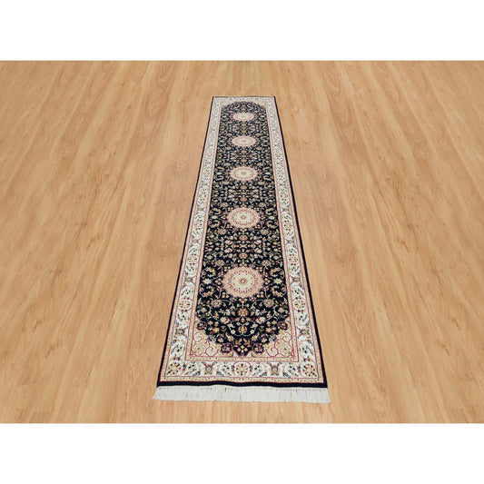 Fine Oriental Wool Hand Knotted Rug Blue Ivory 2.6X11.10 -O065338
