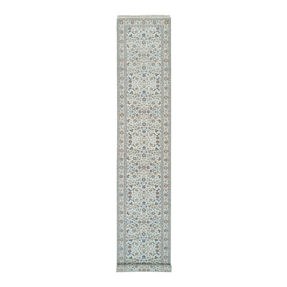 Fine Oriental Wool Hand Knotted Rug Ivory Ivory 2.8X16.4 -O065339