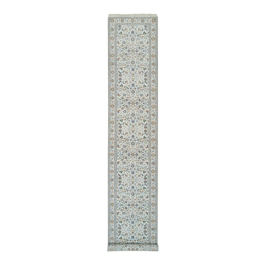 Fine Oriental Wool Hand Knotted Rug Ivory Ivory 2.8X16.4 -O065339