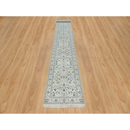 Fine Oriental Wool Hand Knotted Rug Ivory Ivory 2.8X16.4 -O065339