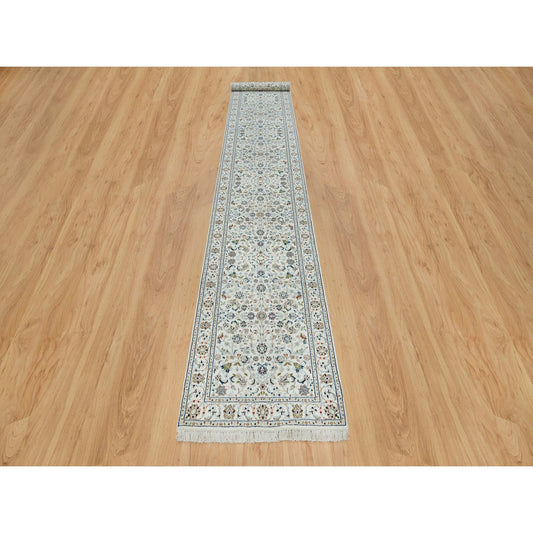Fine Oriental Wool Hand Knotted Rug Ivory Ivory 2.8X16.4 -O065339