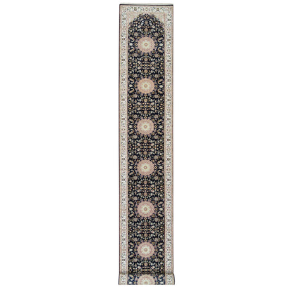 Fine Oriental Wool Hand Knotted Rug Blue Ivory 2.8X19.2 -O065341