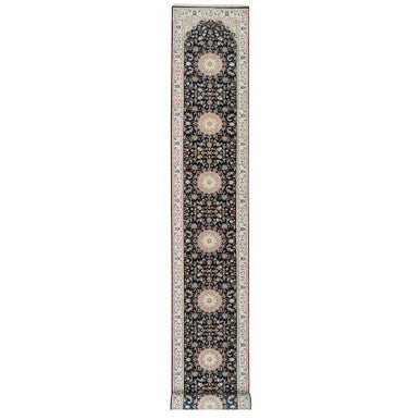 Fine Oriental Wool Hand Knotted Rug Blue Ivory 2.8X19.2 -O065341