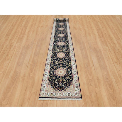 Fine Oriental Wool Hand Knotted Rug Blue Ivory 2.8X19.2 -O065341