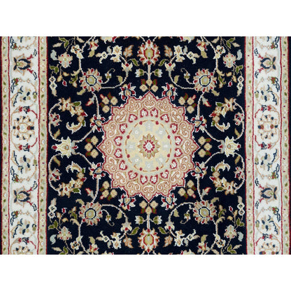Fine Oriental Wool Hand Knotted Rug Blue Ivory 2.8X19.2 -O065341